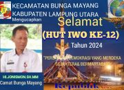 Kecamatan Bunga Mayang Kabupaten Lampung Utara Mengucapkan selamat DIRGAHAYU Ikatan Wartawan Online           ( HUT-IWO) KE-12 Tahun 2024
