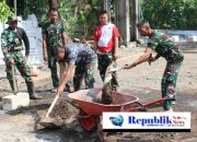 Wujudkan Fasilitas Olahraga Nyaman, Satgas TMMD Kodim 0816/Sidoarjo Bangun Lapangan Voli