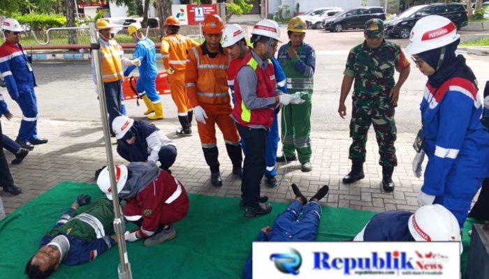 Latihan Simulasi OKTD PT Pertamina Aspal, TNI–Polri Bersinergi Perkuat Kesiapsiagaan Darurat