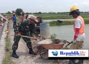 Babinsa Koramil Cerme Bersama Warga Laksanakan Karya Bhakti Bangun Dinding Penahan Jalan