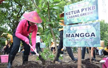 Hijaukan Gresik, Yayasan Kemala Bhayangkari Tanam Puluhan Pohon Produktif di Asrama Randuagung
