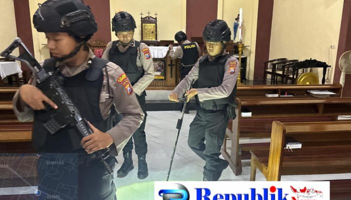 Polres Pasuruan Sterilisasi Gereja Tingkatkan Pengamanan Ibadah Kenaikan Isa Almasih berjalan Aman