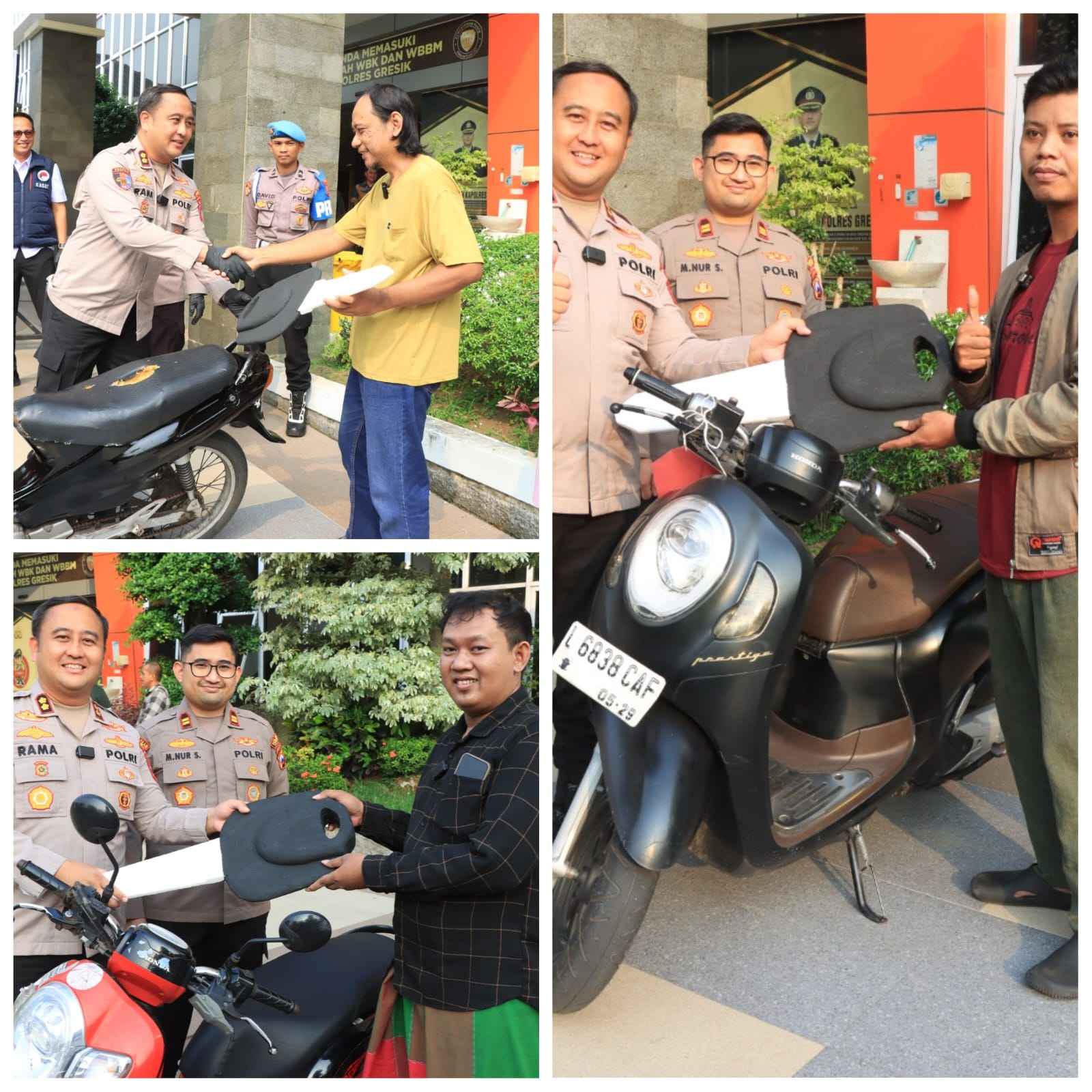 Foto : Polres Gresik mengembalikan 3 motor korban curanmor dan begal tanpa biaya.