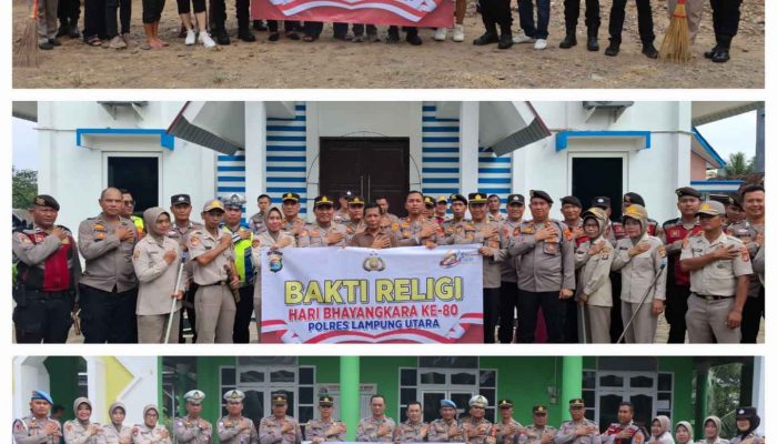 Hari Bhayangkara Ke-80, Polres Lampung Utara Gelar Bakti Religi di Masjid, Gereja dan Wihara