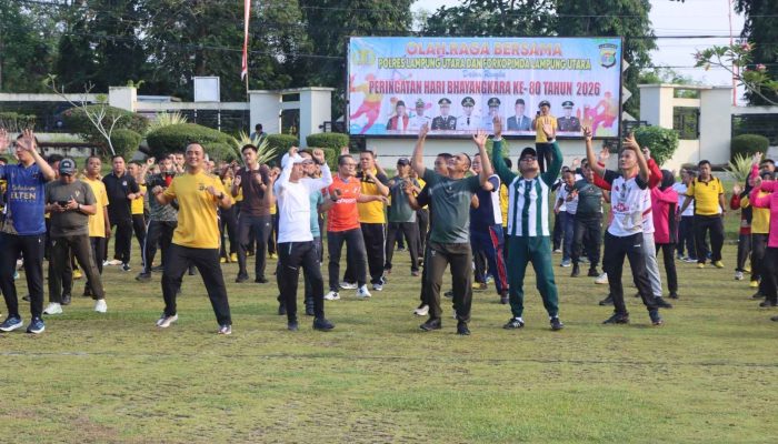 Sambut Hari Bhayangkara ke-80, Polres Lampung Utara Gelar Olahraga Bersama Perkuat Sinergitas TNI-Polri dan Forkopimda