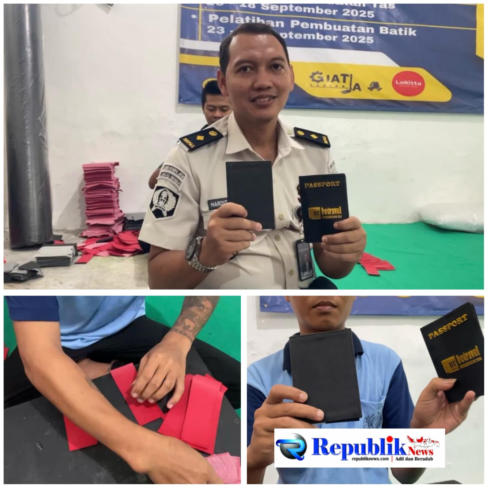 Foto : Warga binaan lapas Sidoarjo Kelas IIA memproduksi pembuatan cover pasport.