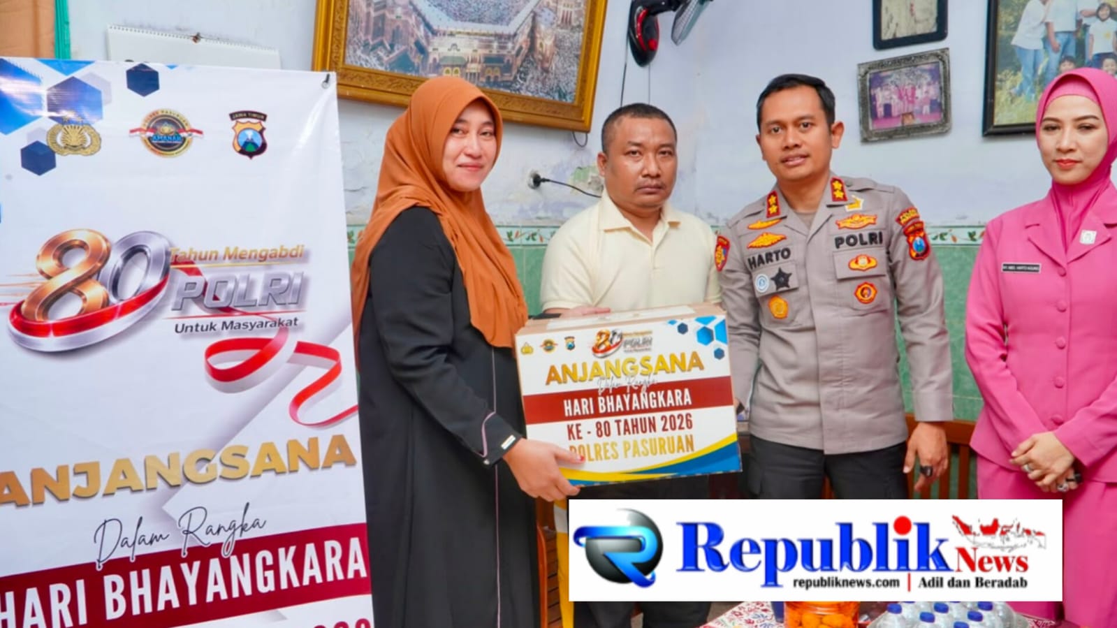 Foto : Kapolres Pasuruan hari Bhayangkara ke-80 annjangsana anggota sakit dan Warakawuri.