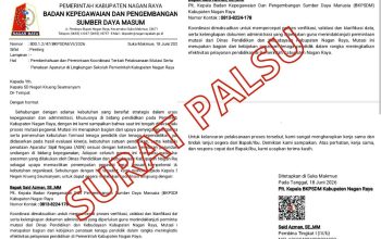 Surat Mutasi ASN Palsu Beredar di Nagan Raya, Nama BKPSDM Dicatut: Kepala Sekolah Diingatkan Jangan Terjebak Modus Penipuan