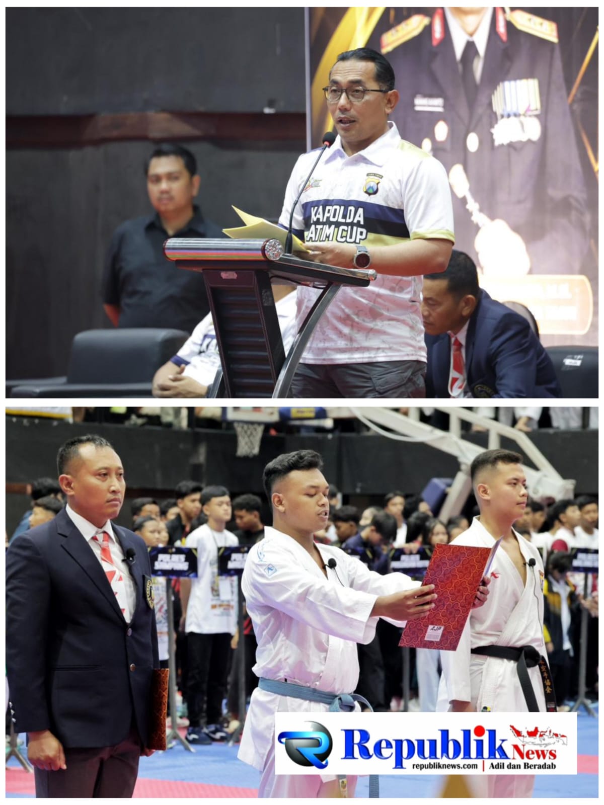 Foto: Wadiresnarkoba Polda Jatim AKBP Oki Ahadian Purwono membuka kejuaraan karate Kapolda Cup 2026.