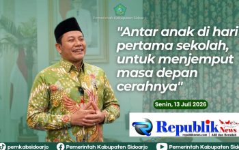 Foto : Bupati Sidoarjo,H.Subandi mengapresiasi hari pertama masuk sekolah.