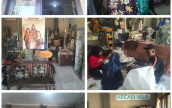 Foto : Gerai batik nila ,dengan Bu Dyah Retno Nilawati pemilik beserta Penyandang disabilitas