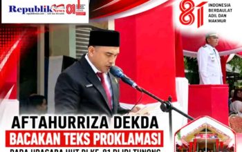 Aftahurriza (Dekda) Bacakan Teks Proklamasi pada Upacara HUT RI ke-81 di Idi Tunong