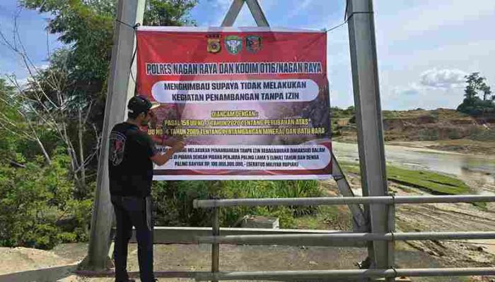 Satreskrim Polres Nagan Raya Pasang Spanduk Himbauan,Cegah Aktivitas Penambangan Tampa Izin