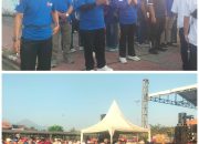Foto :Jalan sehat memperingati HUT RI ke-81 Desa Sumorame .Tampak Kades Sumorame Rochmanu