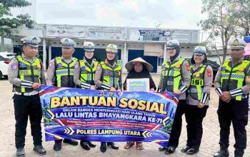 Sambut HUT Lalu Lintas Bhayangkara ke-71, Satlantas Polres Lampung Utara Salurkan Bansos