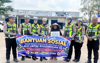 Sambut HUT Lalu Lintas Bhayangkara ke-71, Satlantas Polres Lampung Utara Salurkan Bansos